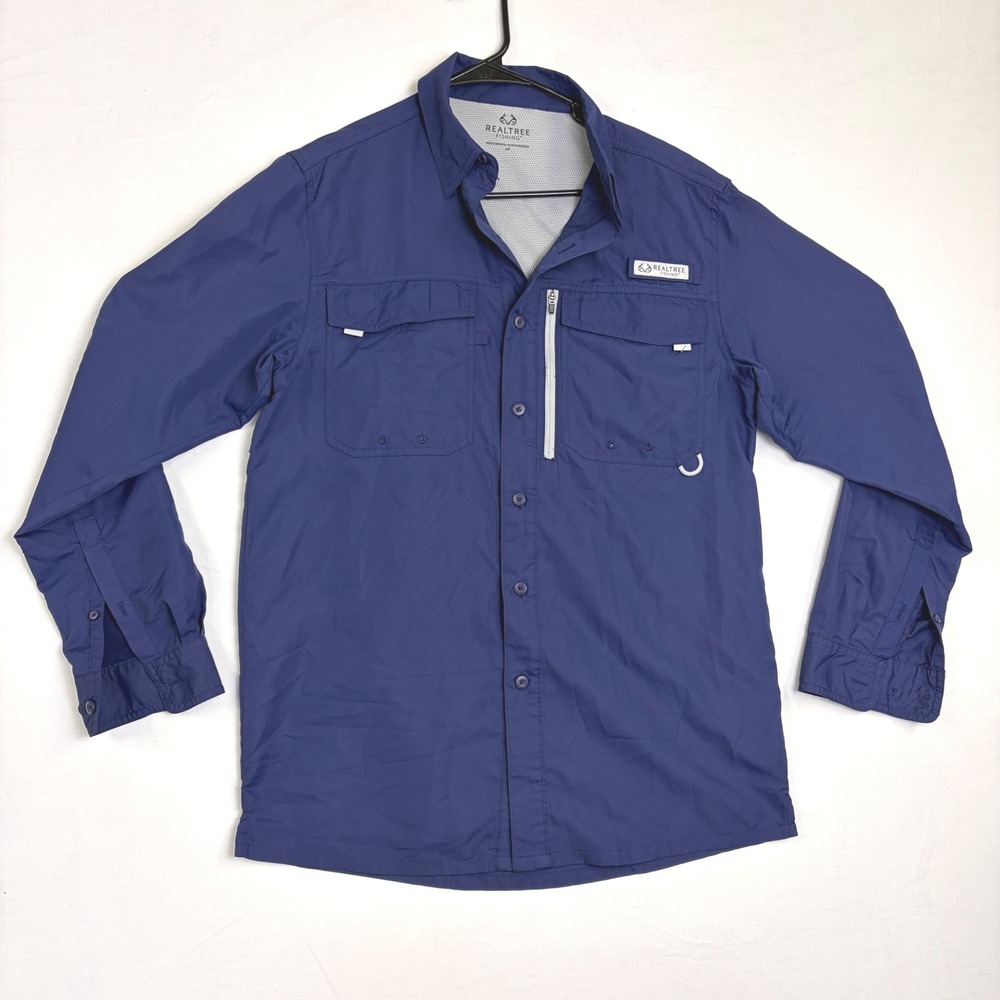 Realtree Fishing Mens Small Long Sleeve Button Up Shirt Patriot Dark Blue Vented